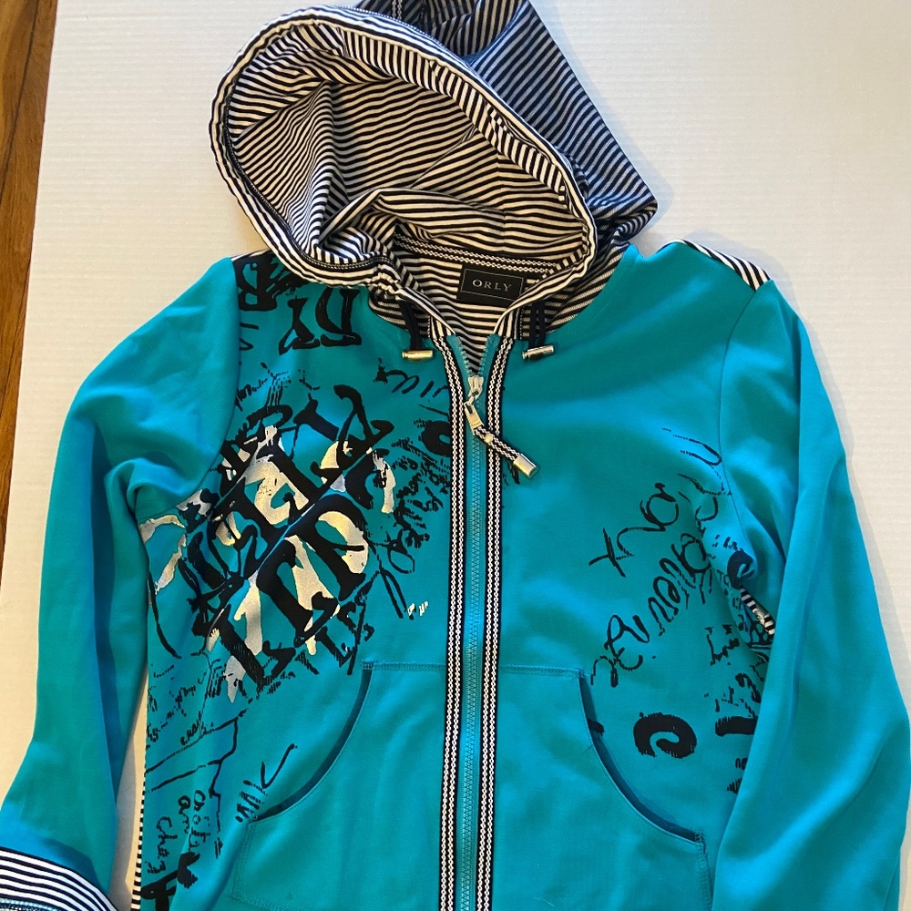 Orly Blue, White & Silver Hoodie Jacket Women's Size Large